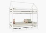 FLORENCE BOX Hausbett-Etagenbett aus Holz mit geradem Rausfallschutz und Bettwäsche-Schubladen