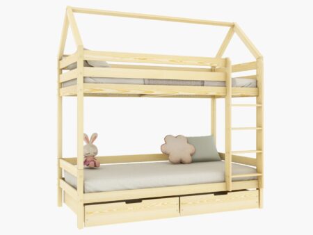 FLORENCE BOX Hausbett-Etagenbett aus Holz mit geradem Rausfallschutz und Bettwäsche-Schubladen – Versand in 48 h
