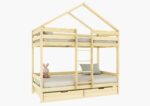 HUFFIE BOX Hausbett-Etagenbett aus Holz mit waagerechtem Rausfallschutz und Bettwäsche-Schubladen