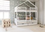 MURLO BOX Etagenbett aus Holz mit runden Sprossen und Bettwäsche-Schubladen