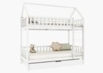 POLLIE DUO Hausbett-Etagenbett aus Holz mit Zaun-Rausfallschutz und Schlafschublade
