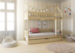 POLLIE DUO Hausbett-Etagenbett aus Holz mit Zaun-Rausfallschutz und Schlafschublade