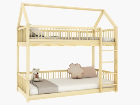 ZOJA Hausbett-Etagenbett aus Holz mit runden Sprossen – Versand in 48 h
