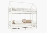 ZOJA BOX Hausbett-Etagenbett aus Holz mit runden Sprossen und Bettwäsche-Schubladen