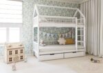 ZOJA BOX Hausbett-Etagenbett aus Holz mit runden Sprossen und Bettwäsche-Schubladen
