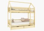 ZOJA BOX Hausbett-Etagenbett aus Holz mit runden Sprossen und Bettwäsche-Schubladen – Versand in 48 h