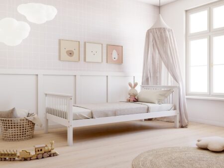 BOHO Z Kinderbett aus Holz im Boho-Stil mit runden Sprossen und Zierstäben