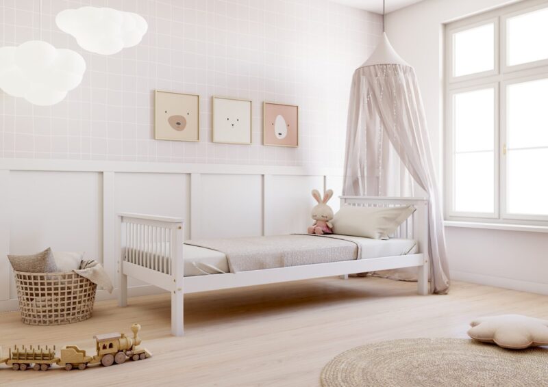 BOHO Z Kinderbett aus Holz im Boho-Stil mit runden Sprossen und Zierstäben