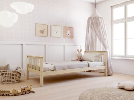 BOHO Z Kinderbett aus Holz im Boho-Stil mit runden Sprossen und Zierstäben