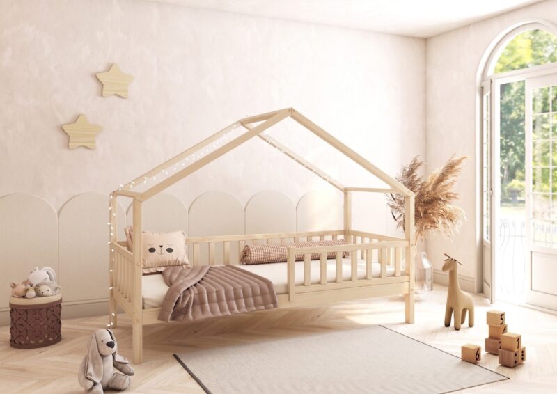 DORMIO Hausbett aus Holz mit rechteckigen Sprossen, hoch