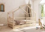 MURLO Klassisches Kinderbett aus Holz mit runden Sprossen und Bettwäsche-Schublade – Versand in 48 h