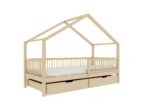 MURLO Klassisches Kinderbett aus Holz mit runden Sprossen und Bettwäsche-Schublade – Versand in 48 h