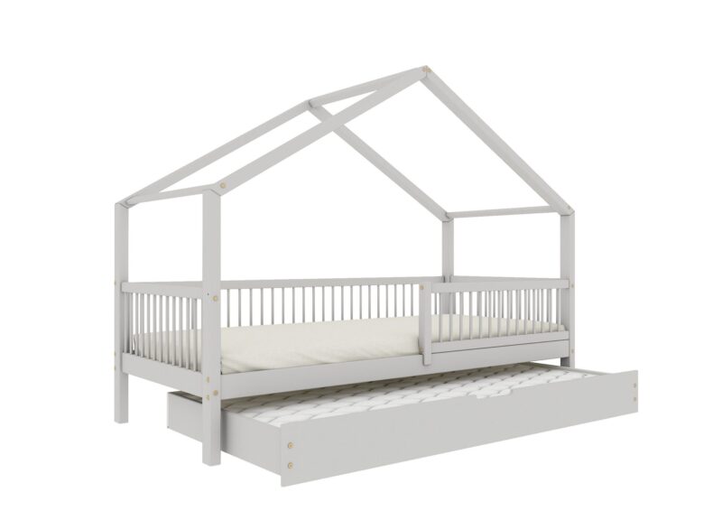 MURLO Klassisches Kinderbett aus Holz mit runden Sprossen und Schlafschublade