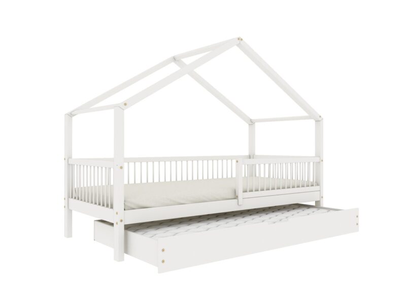 MURLO Klassisches Kinderbett aus Holz mit runden Sprossen und Schlafschublade
