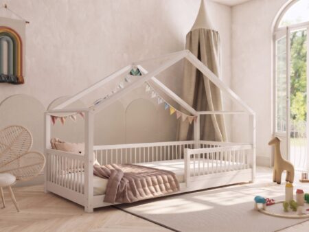 MURLO Klassisches Kinderbett aus Holz mit runden Sprossen, niedrig