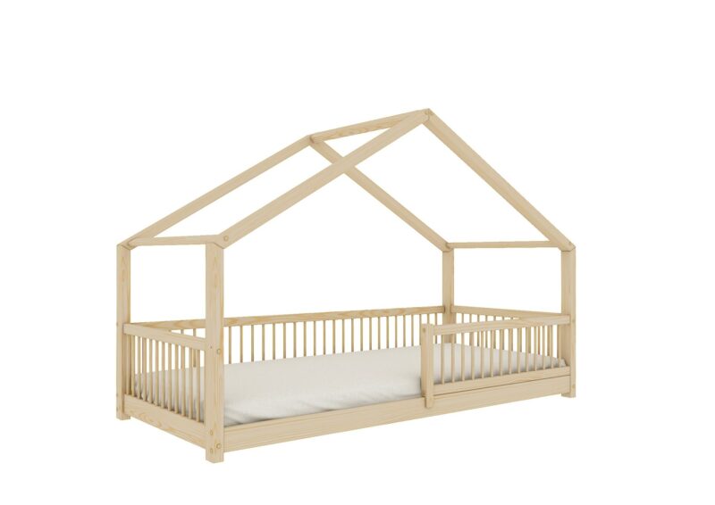 MURLO Klassisches Kinderbett aus Holz mit runden Sprossen, niedrig – Versand in 48 h
