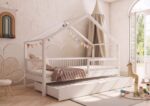 MURLO Klassisches Kinderbett aus Holz mit runden Sprossen und Schlafschublade