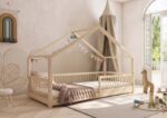 MURLO Klassisches Kinderbett aus Holz mit runden Sprossen, niedrig – Versand in 48 h