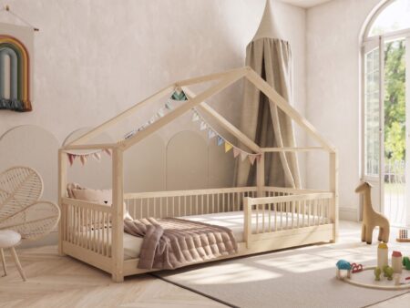 MURLO Klassisches Kinderbett aus Holz mit runden Sprossen, niedrig – Versand in 48 h