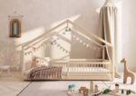 MURLO Klassisches Kinderbett aus Holz mit runden Sprossen, niedrig – Versand in 48 h