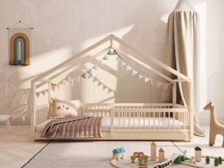MURLO Klassisches Kinderbett aus Holz mit runden Sprossen, niedrig – Versand in 48 h